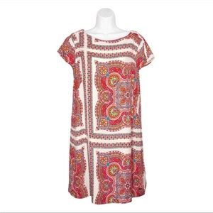 Tommy Hilfiger Dress Boho Moroccan Paisley Bright Scarf Print Midi Rayon Sz L
